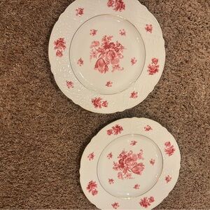 2 Vintage Schumann Arzberg Pink Floral 11” Dinner Plates Germany